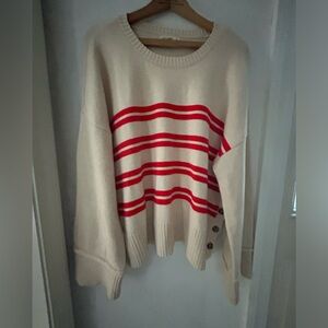 Marled cozy sweater size XL w/stripes & side detail. Wide sleeves. Priced 2 sell